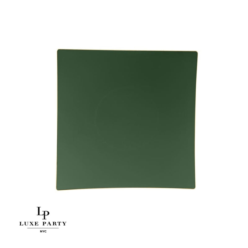 Square Accent Plastic Plates Square Emerald • Gold Plastic Plates | 10 Pack