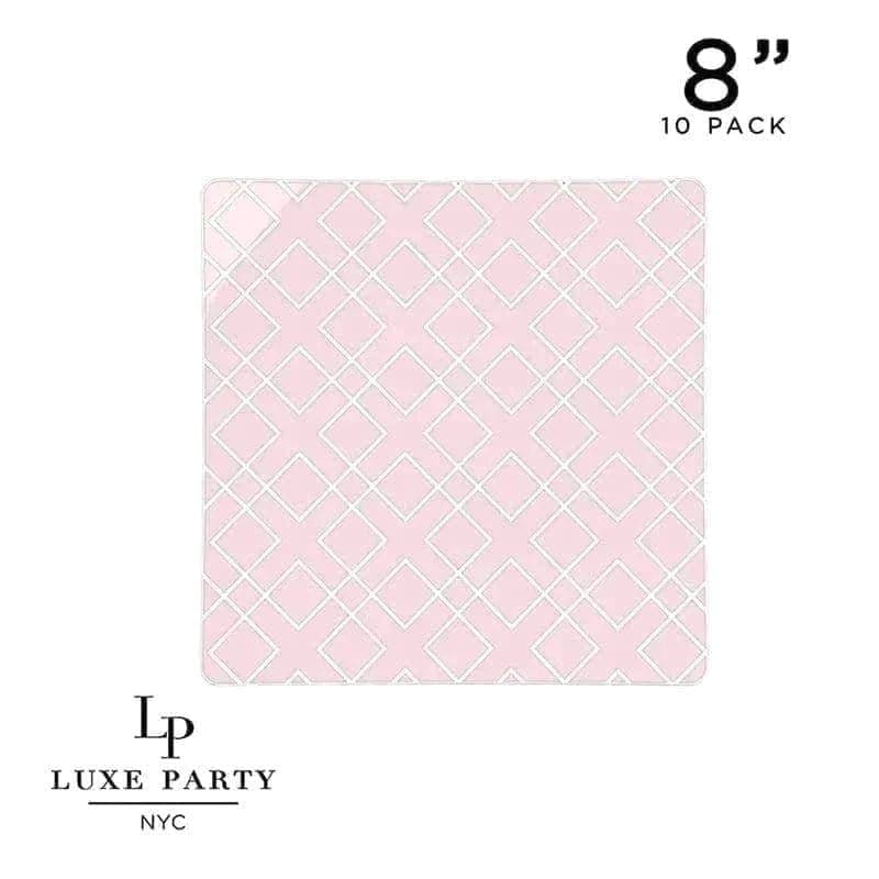 Square Deco Art Pattern Plastic Plates Square Blush • Silver Art Deco Pattern Plastic Plates | 10 Plates