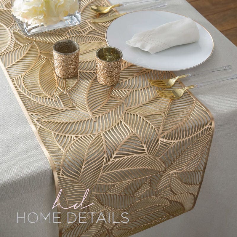 The Leaf Placemats Vinyl Leaf Laser Cut Table Runner in Gold