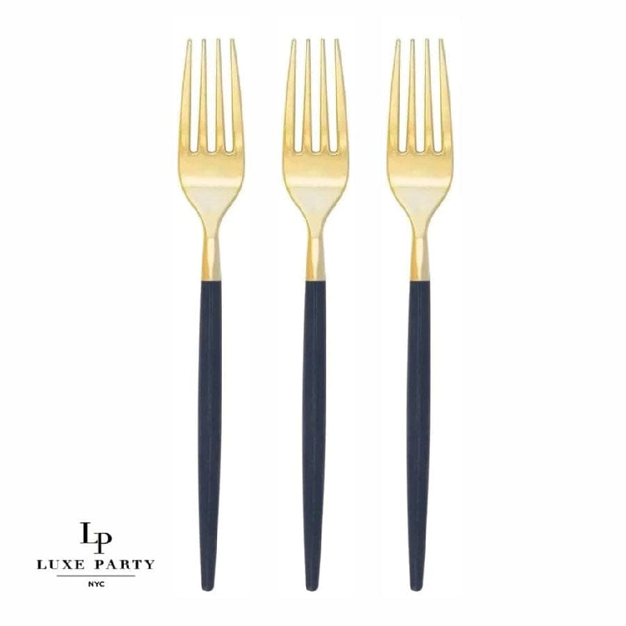 Chic Two Tone Forks Chic Round Navy and Gold Forks | 32 Pieces