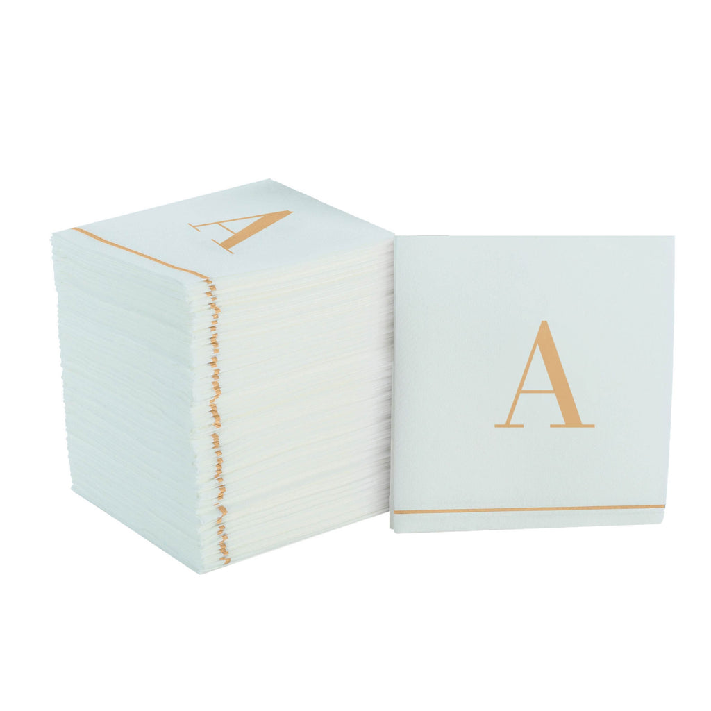 Luxe Party Napkins 16 Cocktail Napkins - 5" x 5" Letter A Gold Monogram Cocktail Paper Disposable Napkins | 16 Napkins