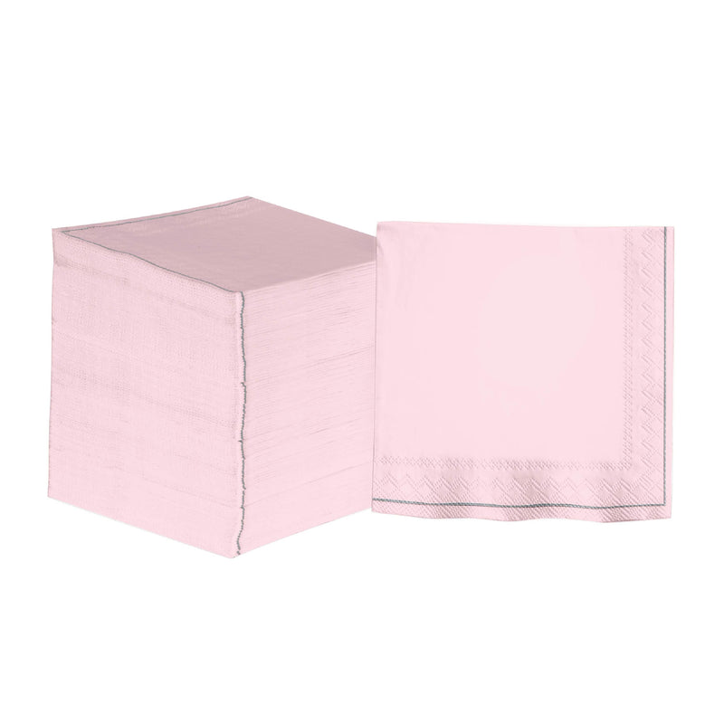 Luxe Party Napkins 20 Beverage Napkins - 5" x 5" Blush with Silver Stripe Paper Cocktail Napkins | 20 Napkins