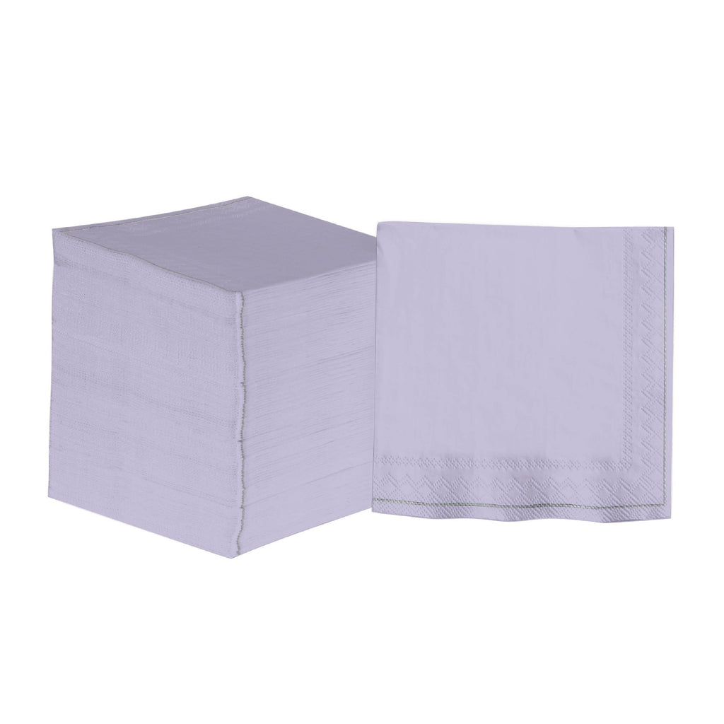 Luxe Party Napkins 20 Beverage Napkins - 5" x 5" Lavender with Silver Stripe Paper Cocktail Napkins | 20 Napkins