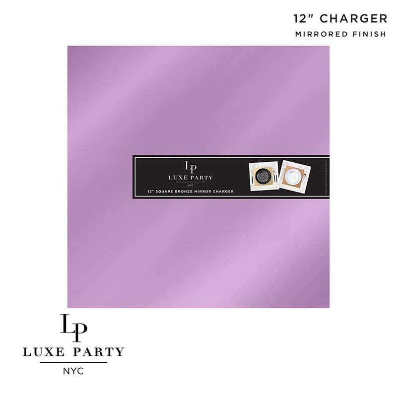 Luxe Party NYC Chargers 12" Lavender Square Light Weight Mirror Charger Plate | 1 Charger