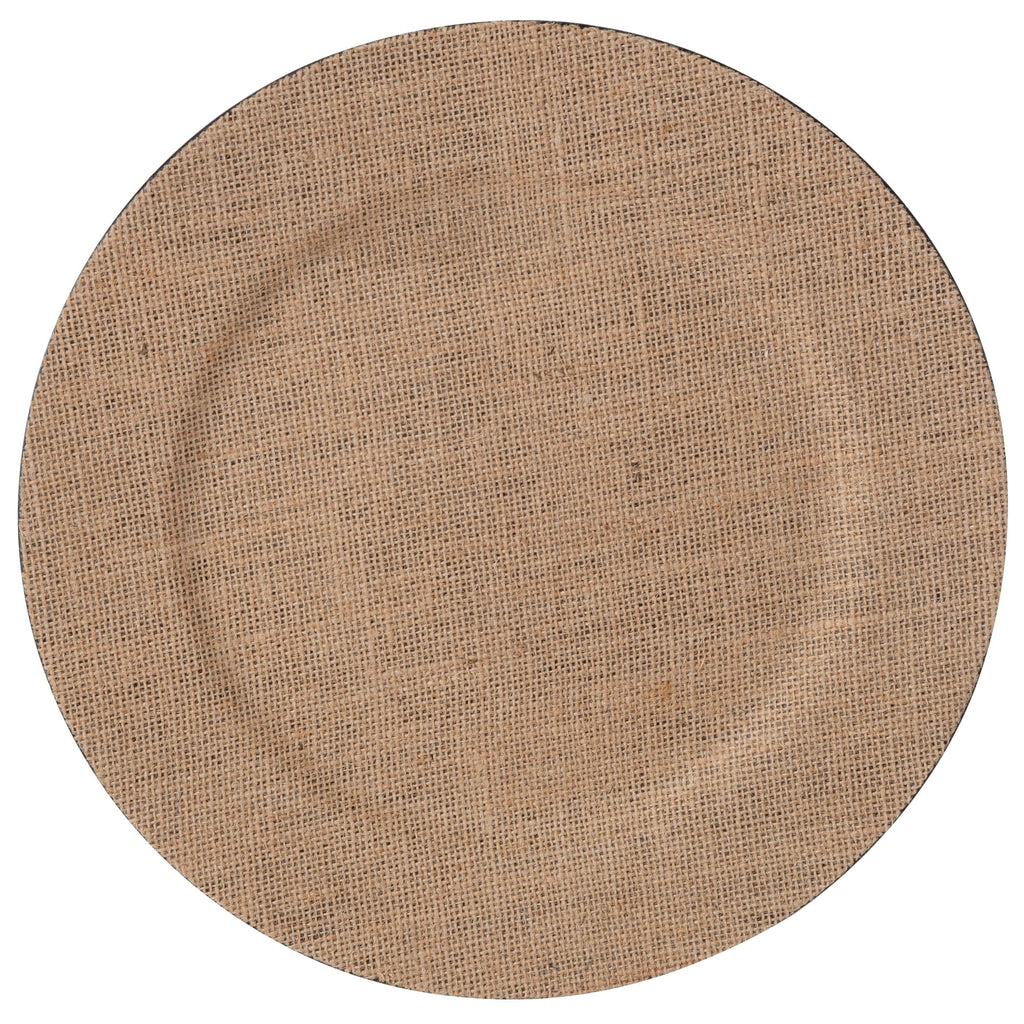 Luxe Party NYC Chargers Natural Wood Linen Round Plastic Charger Plate | 1 Charger