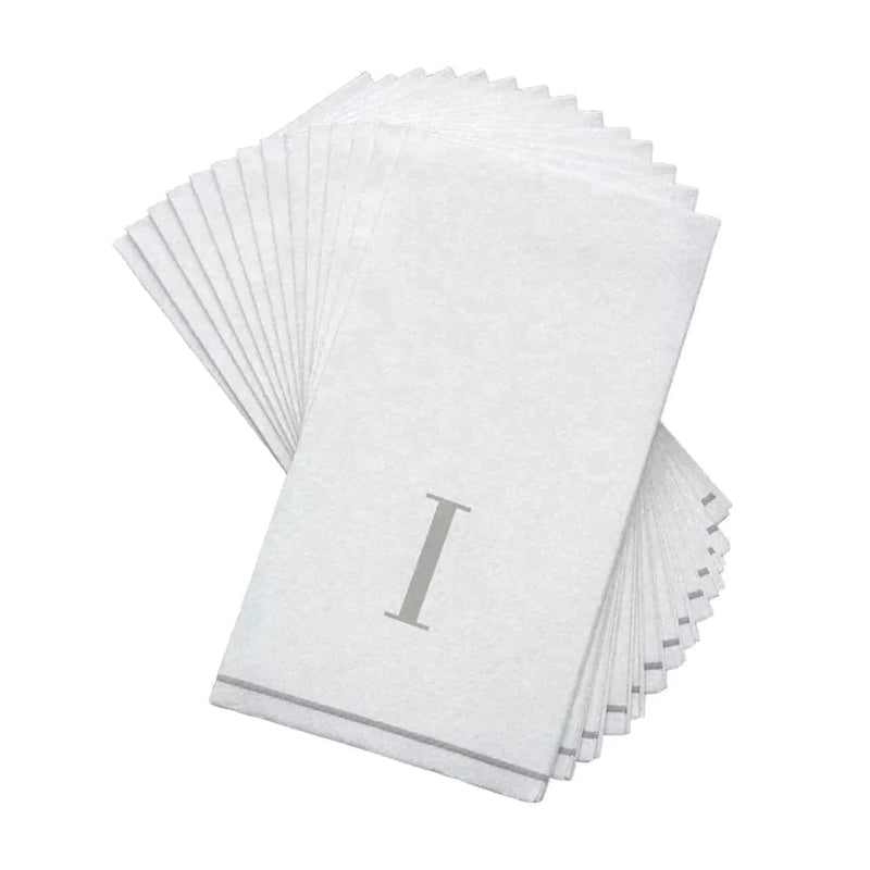 Luxe Party NYC Napkins 14 Guest Napkins - 4.25" x 7.75" Letter I Silver Monogram Paper Disposable Dinner Napkins | 14 Napkins