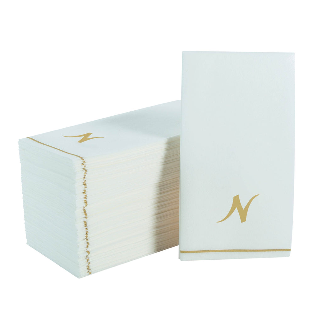 Luxe Party NYC Napkins 14 Guest Napkins - 4.25" x 7.75" White and Gold Hebrew MEM  Paper Dinner Napkins | 14 Napkins