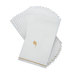 Luxe Party NYC Napkins 14 Guest Napkins - 4.25" x 7.75" White and Gold Hebrew YUD Paper Dinner Napkins | 14 Napkins