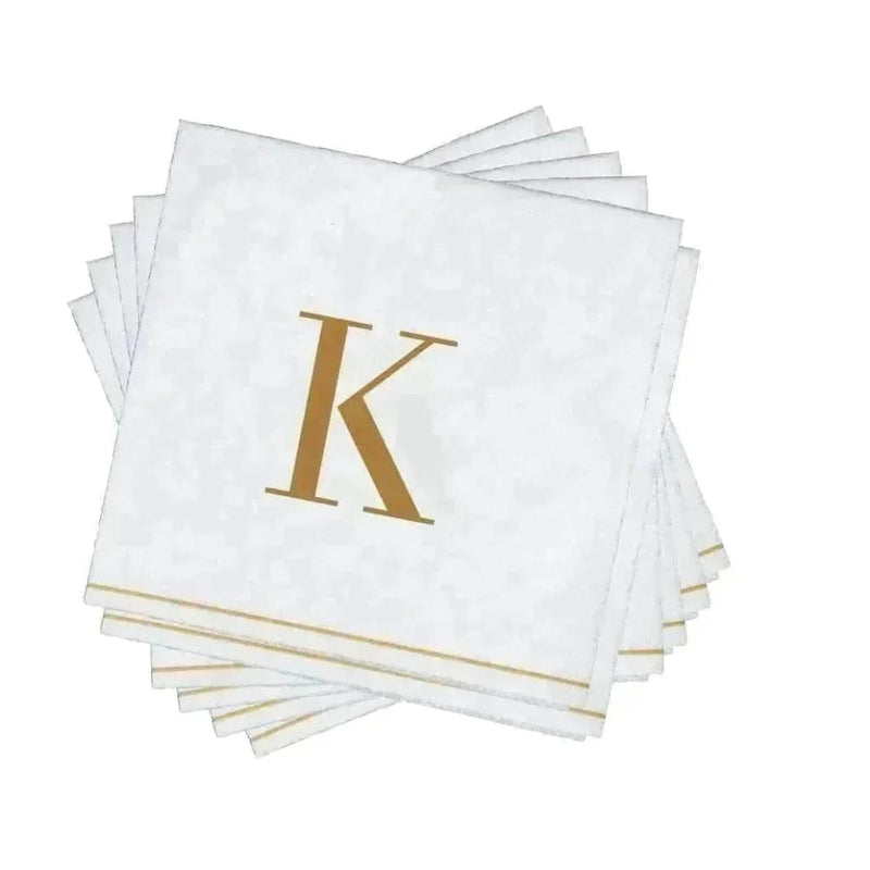 Luxe Party NYC Napkins 16 Cocktail Napkins - 5" x 5" Letter K Gold Monogram Cocktail Paper Disposable Napkins | 16 Napkins