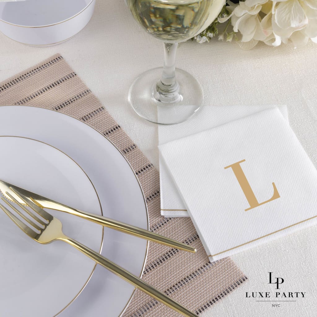 White with Gold Stripe Guest Paper Dinner Napkins | 16 Napkins