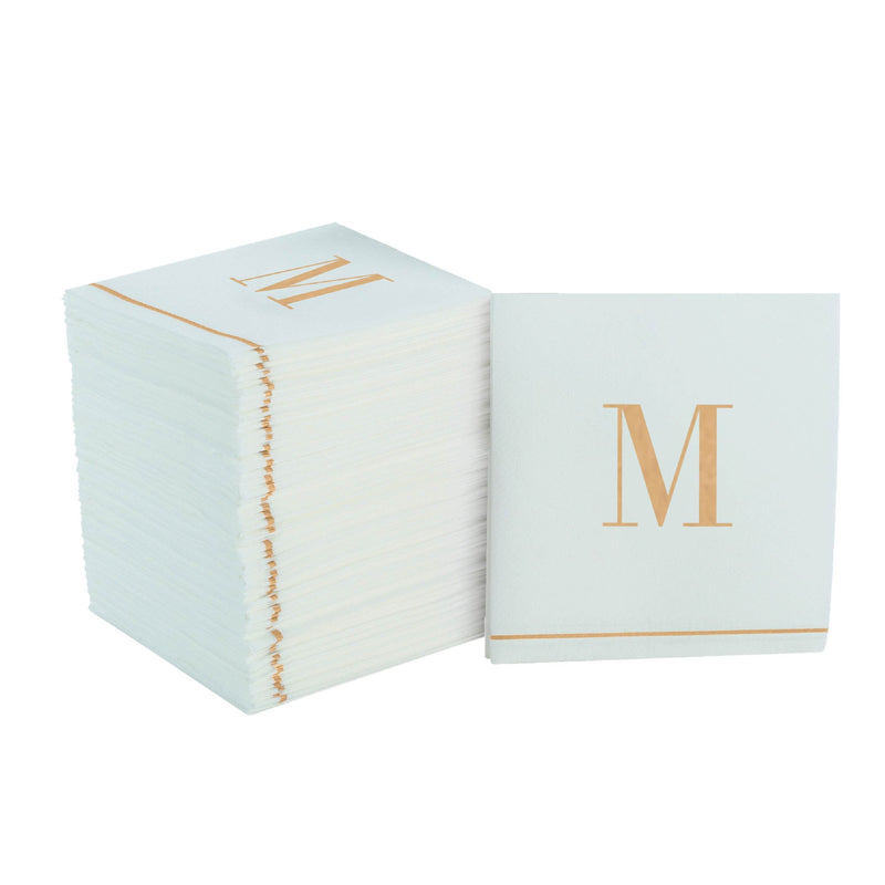 Luxe Party NYC Napkins 16 Cocktail Napkins - 5" x 5" Letter M Gold Monogram Cocktail Paper Disposable Napkins | 16 Napkins