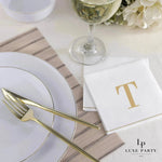 Luxe Party NYC Napkins 16 Cocktail Napkins - 5" x 5" Letter T Gold Monogram Cocktail Paper Disposable Napkins | 16 Napkins