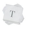 Luxe Party NYC Napkins 16 Cocktail Napkins - 5" x 5" Letter T Silver Monogram Cocktail Paper Disposable Napkins | 16 Napkins