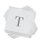 Luxe Party NYC Napkins 16 Cocktail Napkins - 5" x 5" Letter T Silver Monogram Cocktail Paper Disposable Napkins | 16 Napkins