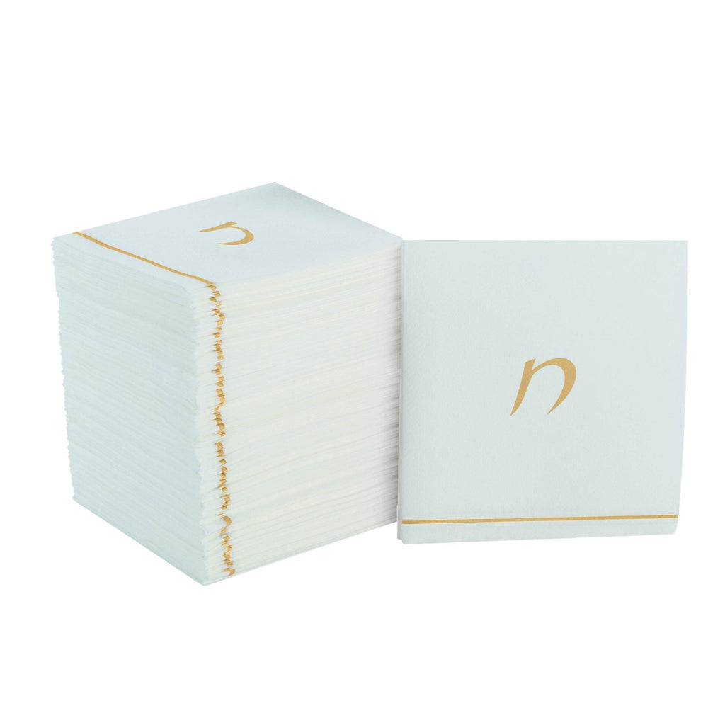 Luxe Party NYC Napkins 16 Cocktail Napkins - 5" x 5" White and Gold Hebrew CHET Paper Cocktail Napkins | 16 Napkins