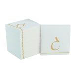 Luxe Party NYC Napkins 16 Cocktail Napkins - 5" x 5" White and Gold Hebrew GIMEL Paper Cocktail Napkins | 16 Napkins