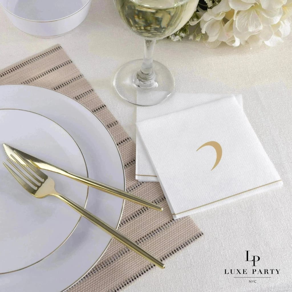 Luxe Party NYC Napkins 16 Cocktail Napkins - 5" x 5" White and Gold Hebrew RAYSH Paper Cocktail Napkins | 16 Napkins