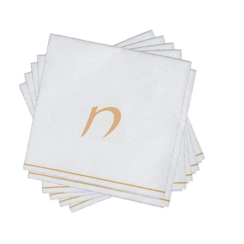 Luxe Party NYC Napkins 16 Napkins / White and Gold 16 PK White and Gold Hebrew Cocktail Paper Napkins  - CHET