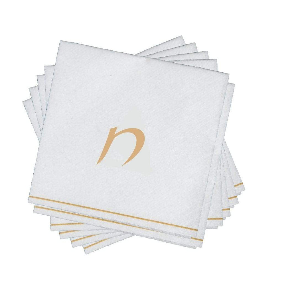 Luxe Party NYC Napkins 16 Napkins / White and Gold 16 PK White and Gold Hebrew Cocktail Paper Napkins  - CHET