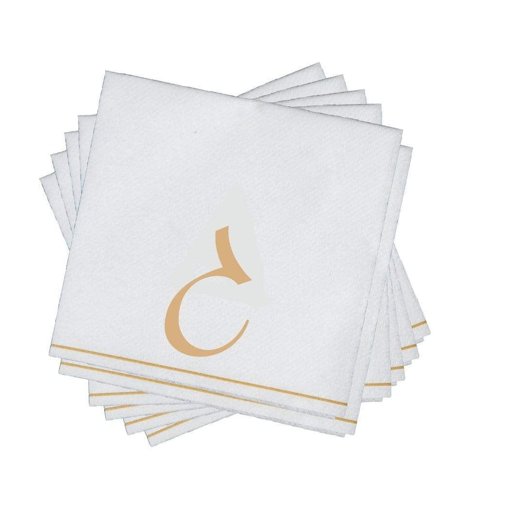 Luxe Party NYC Napkins 16 Napkins / White and Gold 16 PK White and Gold Hebrew Cocktail Paper Napkins  - GIMEL