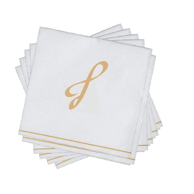 16 PK White and Gold Hebrew Cocktail Paper Napkins - LAMED - Luxe Party NYC