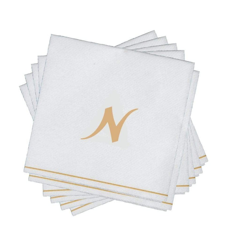 16 PK White and Gold Hebrew Cocktail Paper Napkins - MEM - Luxe Party NYC