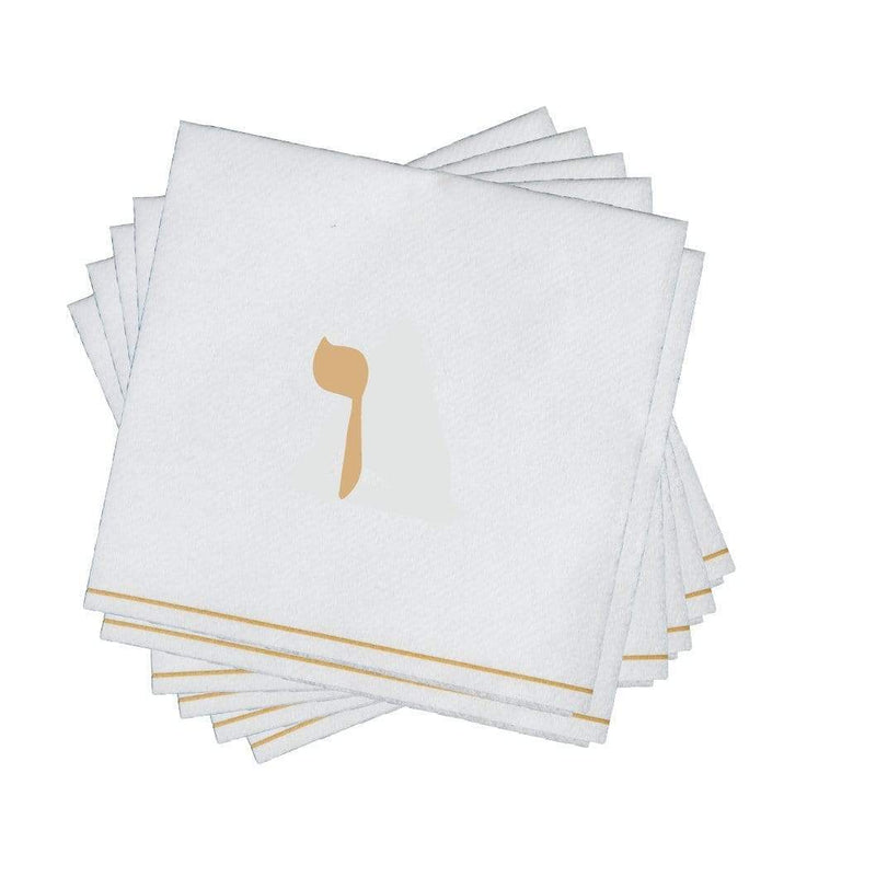 Luxe Party NYC Napkins 16 Napkins / White and Gold 16 PK White and Gold Hebrew Cocktail Paper Napkins  - VAV