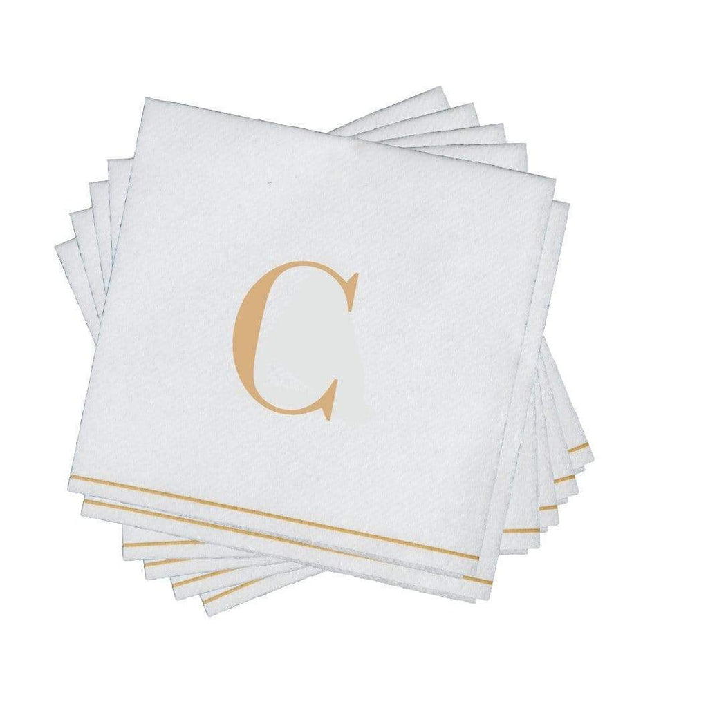 Luxe Party NYC Napkins 16 Napkins / White and Gold C - Bodoni Script Single Initial Paper Beverage Napkins