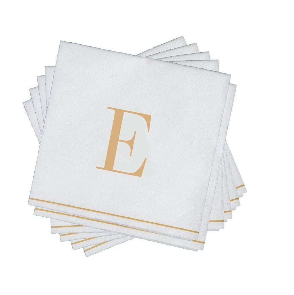 Luxe Party NYC Napkins 16 Napkins / White and Gold E - Bodoni Script Single Initial Paper Beverage Napkins