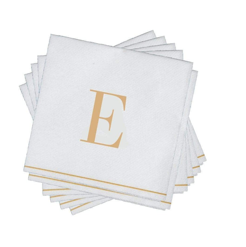 Luxe Party NYC Napkins 16 Napkins / White and Gold E - Bodoni Script Single Initial Paper Beverage Napkins