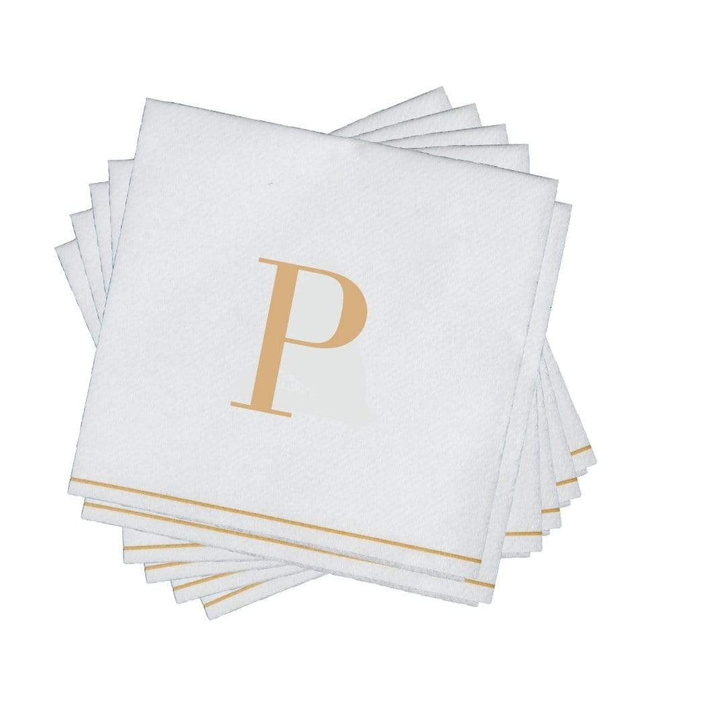 Luxe Party NYC Napkins 16 Napkins / White and Gold P - Bodoni Script Single Initial Paper Beverage Napkins