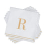 Luxe Party NYC Napkins 16 Napkins / White and Gold R - Bodoni Script Single Initial Paper Beverage Napkins