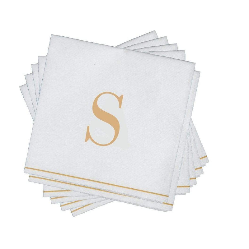 Luxe Party NYC Napkins 16 Napkins / White and Gold S - Bodoni Script Single Initial Paper Beverage Napkins