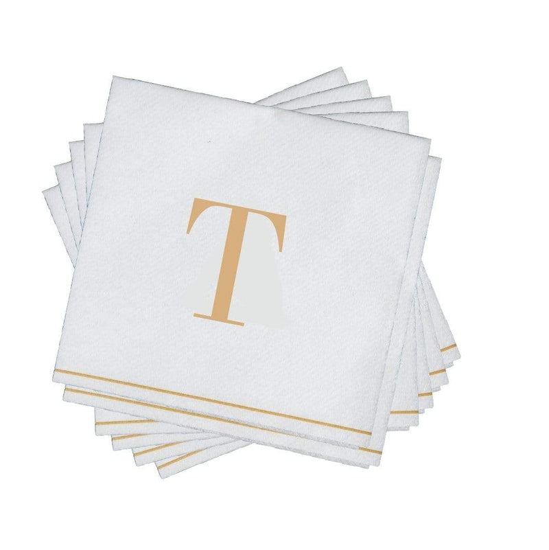 Luxe Party NYC Napkins 16 Napkins / White and Gold T - Bodoni Script Single Initial Paper Beverage Napkins