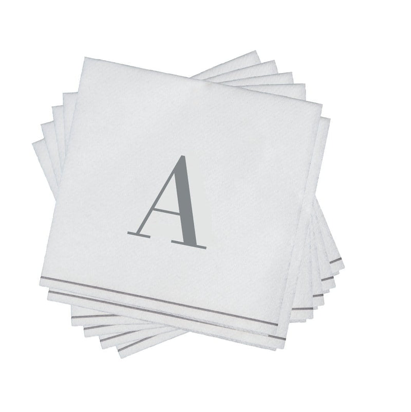 Luxe Party NYC Napkins 16 Napkins / White and Silver A - Bodoni Script Single Initial Paper Beverage Napkins