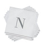 Luxe Party NYC Napkins 16 Napkins / White and Silver N - Bodoni Script Single Initial Paper Beverage Napkins