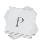 Luxe Party NYC Napkins 16 Napkins / White and Silver P - Bodoni Script Single Initial Paper Beverage Napkins