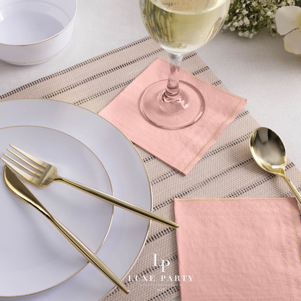 Luxe Party NYC Napkins 20 Beverage Napkins - 5" x 5" Coral with Gold Stripe Paper Cocktail Napkins | 20 Napkins