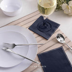 Luxe Party NYC Napkins 20 Beverage Napkins - 5" x 5" Navy with Silver Stripe Paper Cocktail Napkins | 20 Napkins