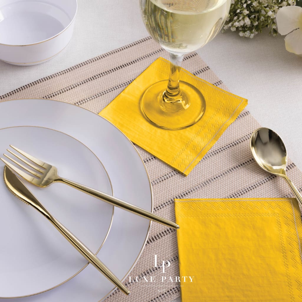 Luxe Party NYC Napkins 20 Beverage Napkins - 5" x 5" Yellow with Gold Stripe Paper Cocktail Napkins | 20 Napkins