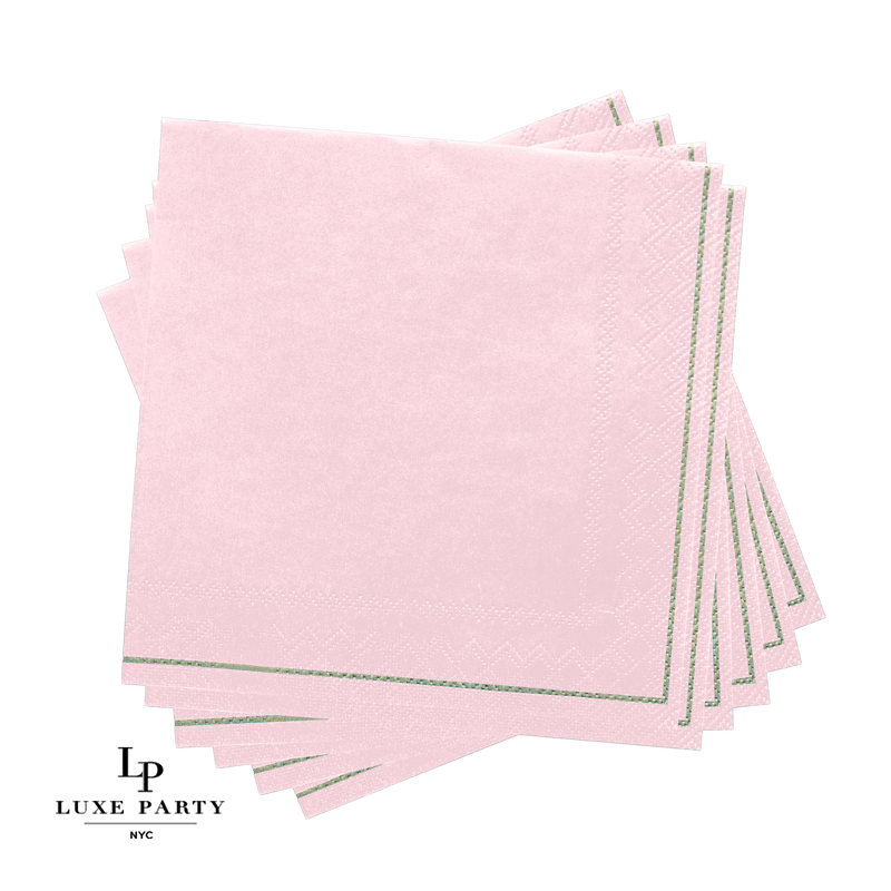 Luxe Party NYC Napkins 20 Lunch Napkins - 6.5" x 6.5" Blush with Silver Stripe Lunch Paper Napkins | 20 Napkins