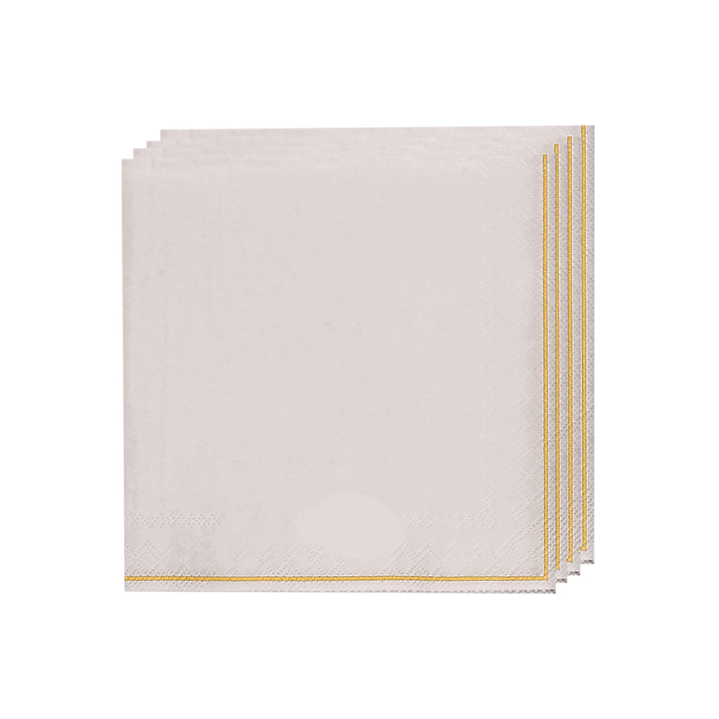 Luxe Party NYC Solid Beverage Napkins 20 PK Linen with Gold Stripe Beverage Paper Napkins