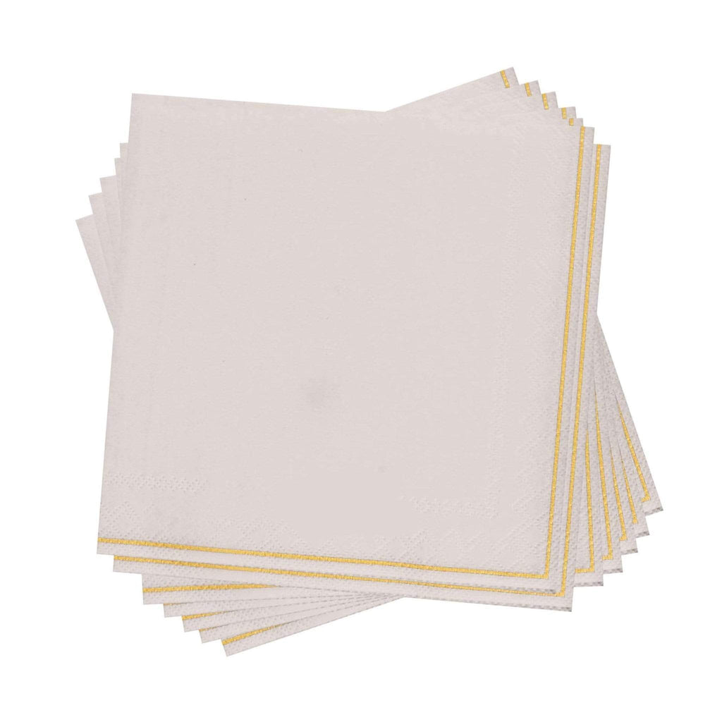 Luxe Party NYC Solid Beverage Napkins 20 PK Linen with Gold Stripe Beverage Paper Napkins