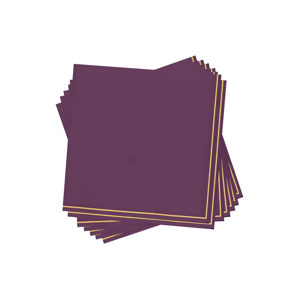 Luxe Party NYC Solid Beverage Napkins 20 PK Purple with Gold Stripe Beverage Paper Napkins