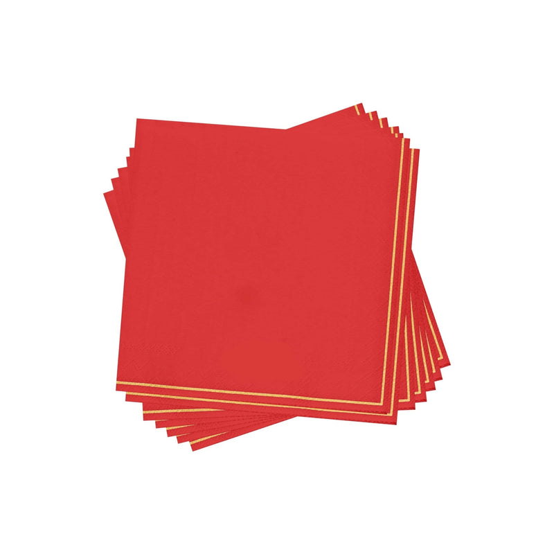 Luxe Party NYC Solid Beverage Napkins 20 PK Red with Gold Stripe Beverage Paper Napkins