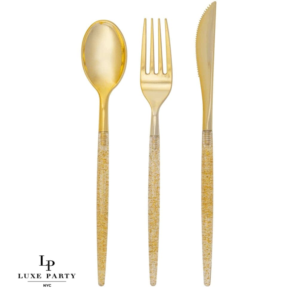 Luxe Party NYC Two Tone Cutlery Gold Glitter Plastic Cutlery Set | 32 Pieces