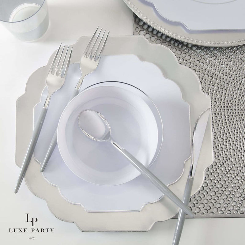 Luxe Party NYC Two Tone Cutlery Grey • Silver Plastic Cutlery Set | 32 Pieces