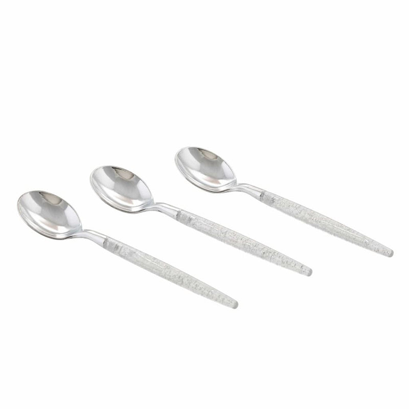 Luxe Party NYC Two Tone Mini 20 Mini Spoons Silver Glitter Plastic Mini Spoons | 20 Spoons