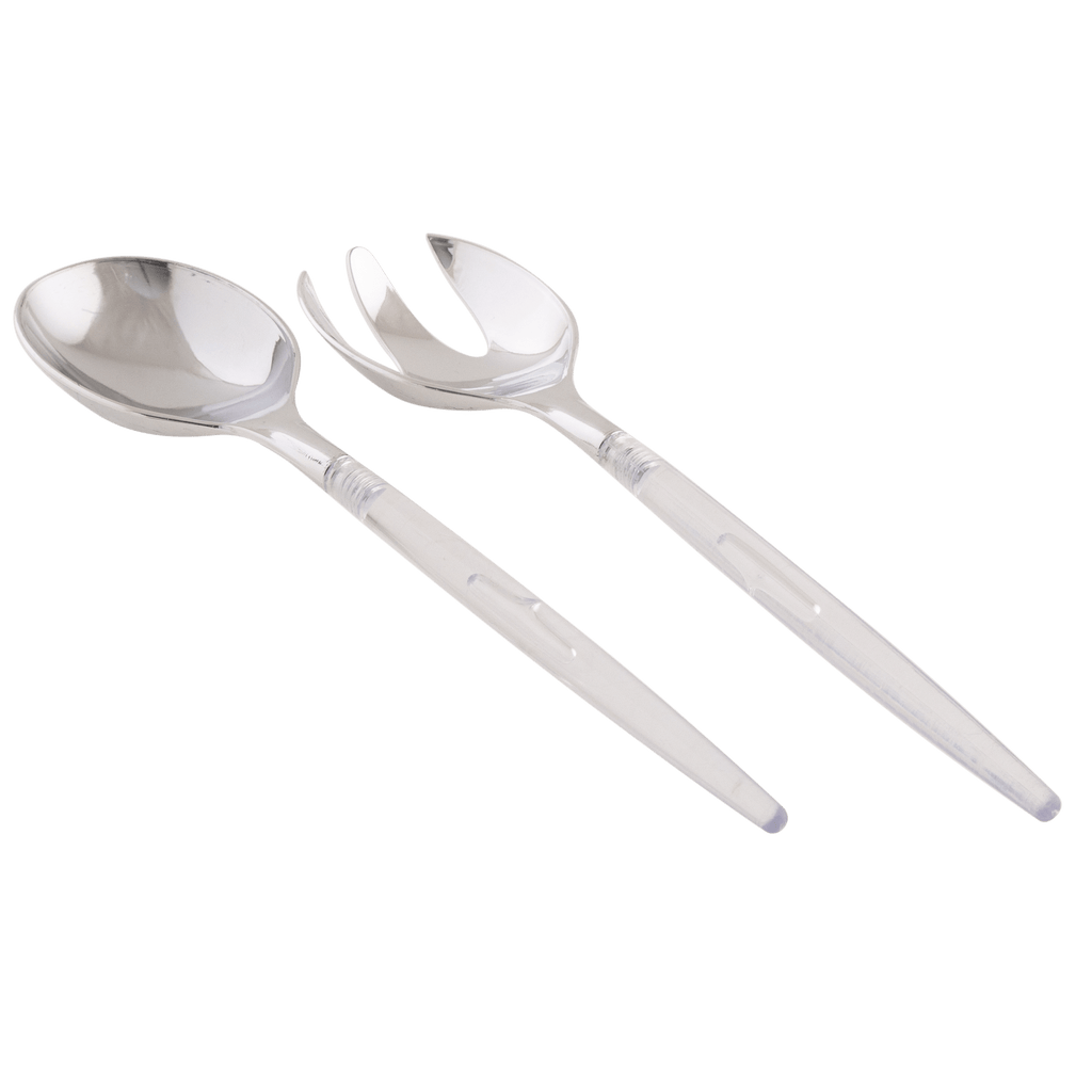 Luxe Party NYC Two Tone Serving 1 Spoon 1 Fork Clear and Silver Plastic Serving Fork • Spoon Set