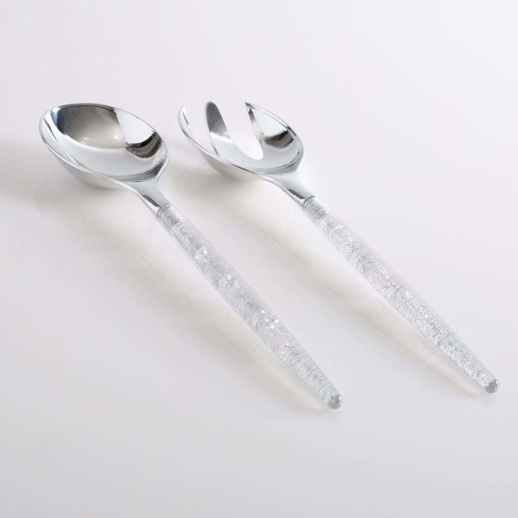 Luxe Party NYC Two Tone Serving 1 Spoon 1 Fork Silver Glitter Plastic Serving Fork • Spoon Set